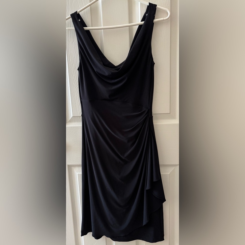 White House Black Market Black Asymmetrical Ruched Sheath Dress